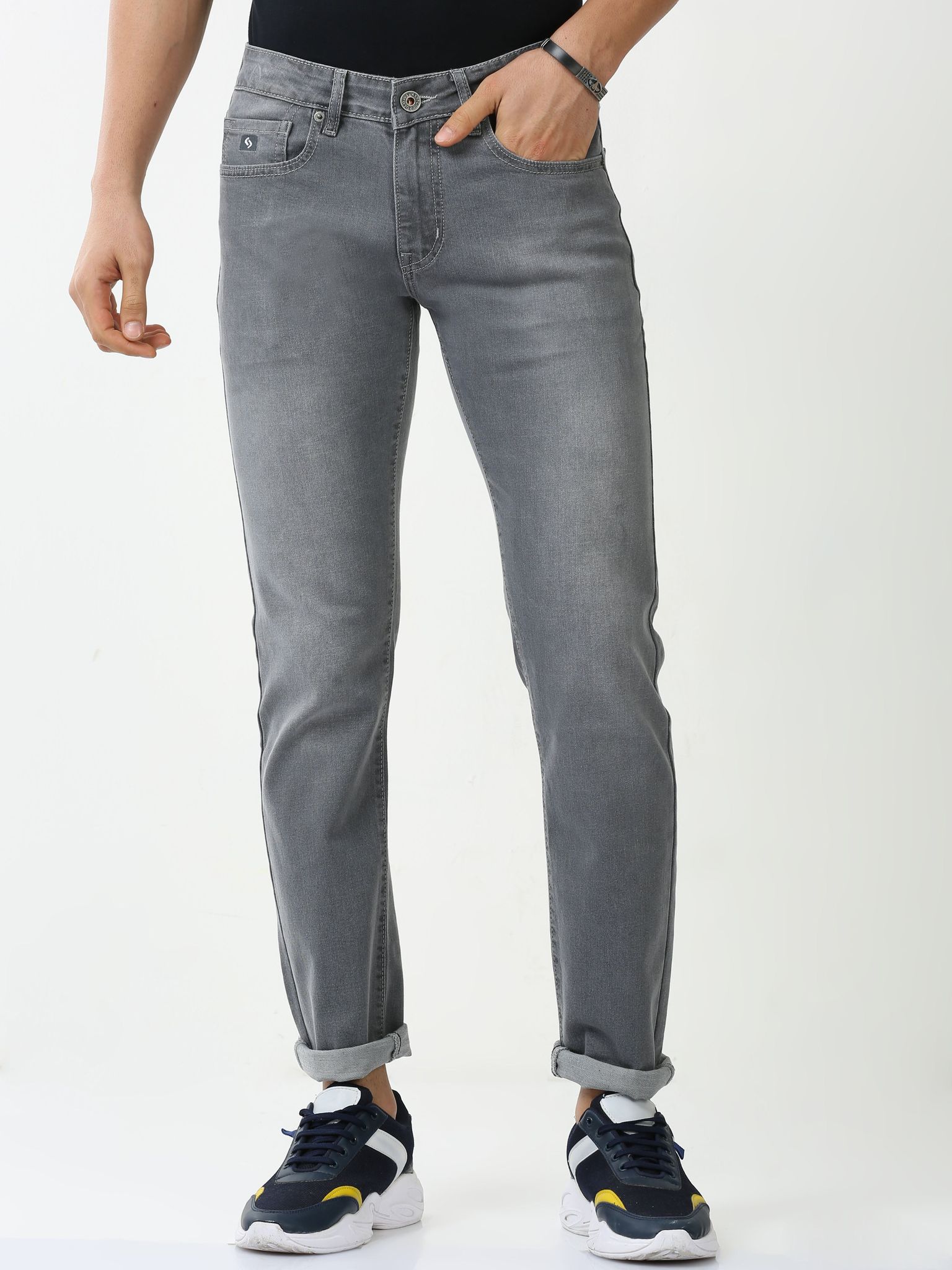 Classic Polo Mens Cotton Slim Fit Solid Grey Color Denim | CPDO2-47 CGRY-SF-LY