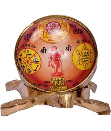 Rudra Divine Brass Golden Metal Vaastu / Fengshui Kachuaa / Tortoise / Turtle for Good Luck with Inbuilt Shriyantra, Shri Kuberyantra, Shri Sarv Karya Siddhi Yantra, and Shri Vyapar Vridhi Yantra with Goddess Lakshmi /Home / Office  Size 8.5 x 6 cm |
