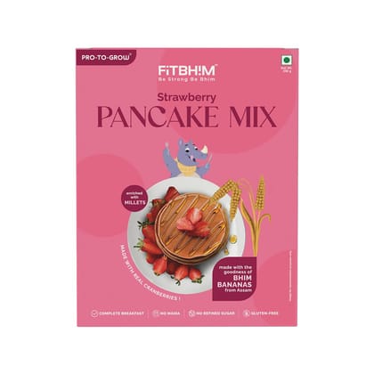 Pro To Grow Fitbhim Strawberry Pancake Mix 250g | Enriched with Bhim Banana Gluten Free Mix with High Protein & Fiber | No Refined Sugar | Healthy Breakfast Mix for Kids & Adults Pro To Grow Fitbhim Strawberry Pancake Mix 250g | Enriched with Bhim Banana Gluten Free Mix with High Protein & Fiber | No Refined Sugar | Healthy Breakfast Mix for Kids & Adults