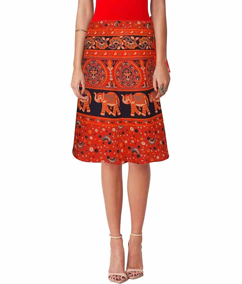 Sttoffa Orange Cotton Midi Skirt