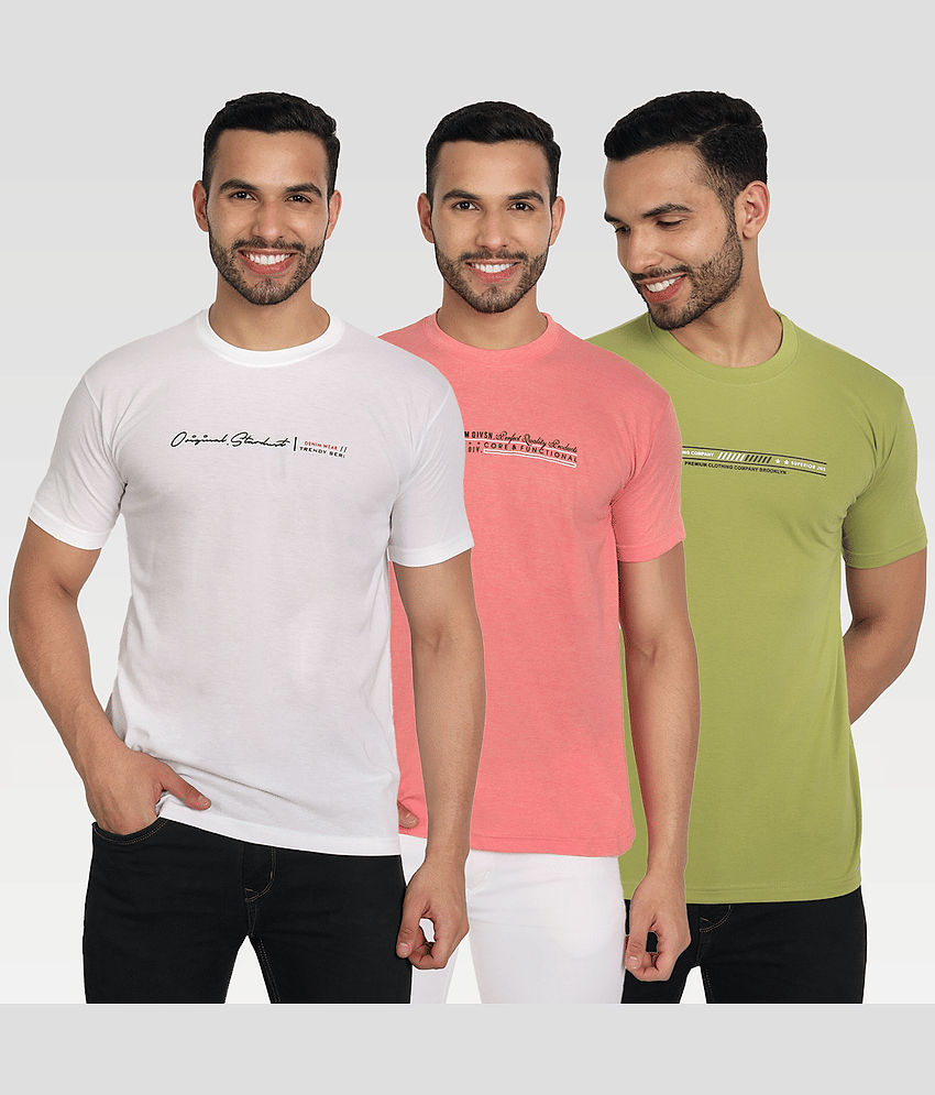 Zeffit Pack of 3 Cotton Blend Regular Fit Men's T-Shirt ( Multicolor )