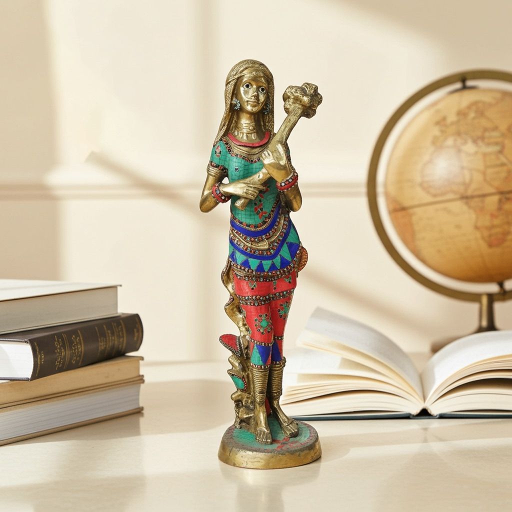Brass Showpiece Lady With Flower Statue, Height : 37.5 Inch (BSMAS1562 A)
