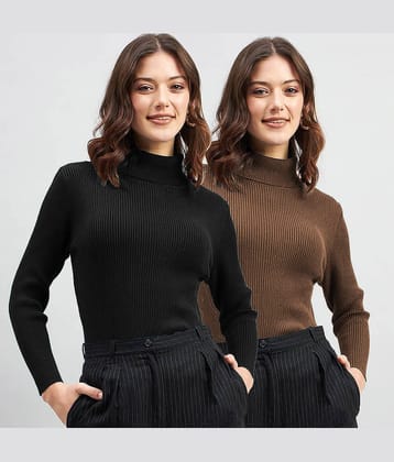 Lime Cotton Blend High Neck Women's Pullovers - Black ( Pack of 2 )