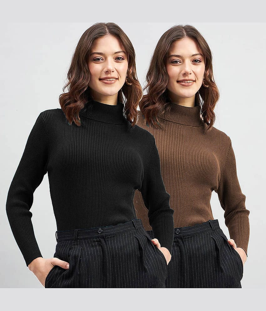 Lime Cotton Blend High Neck Women's Pullovers - Black ( Pack of 2 )