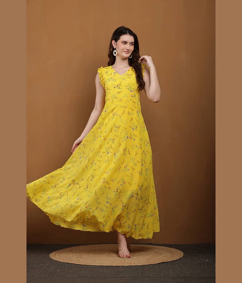 vivient Women Georgette Printed Fit & Flare Dress ( Multicolor 1 )