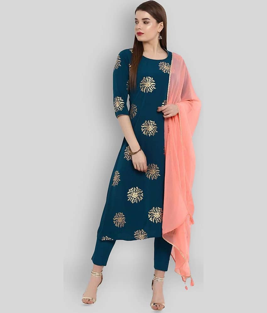 Janasya - Turquoise A-line Crepe Women's Stitched Salwar Suit ( Pack of 1 )