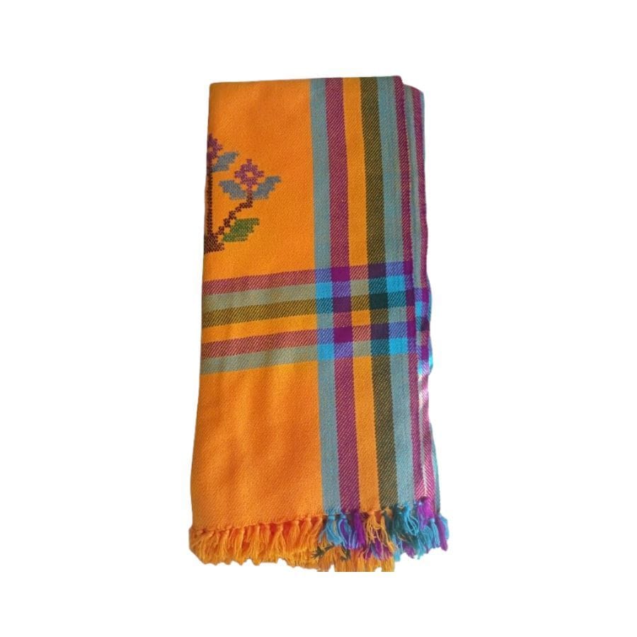 Orange Embroidered Floral Shawl