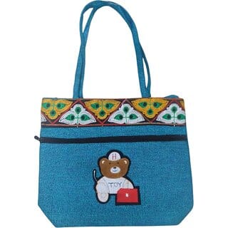 Blue Premium Jute Teddy Multipurpose Bag For Women