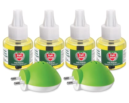Night Shield Herbal Mosquito Repellent Liquid Vaporizer Refill and Machine- 45 ml (2 Machine and 4 Refill) Night Shield Herbal Mosquito Repellent Liquid Vaporizer Refill and Machine- 45 ml (2 Machine and 4 Refill)