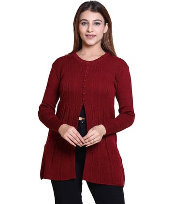Varenyam Woollen Round Neck Women's Buttoned Cardigans - Maroon ( Single )