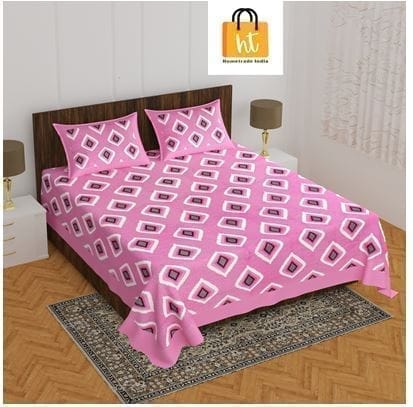 3001-Hometrade India-Standard King Size (90*108 Inches) Double Bedsheet With 2 Pillow Cover-RJ-14-Jaipur lining-3965