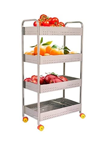 Steel 4 Layer Folding Perforated Trolley Fruit and Vegetable Storage Rack Kitchen Utensil Organizer Stand