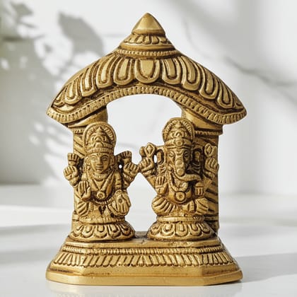 Brass Laxmi Ganesh Mandir Idol | Premium Brass Puja Statue, Height : 3.6 Inch (BSMAS1714 D)