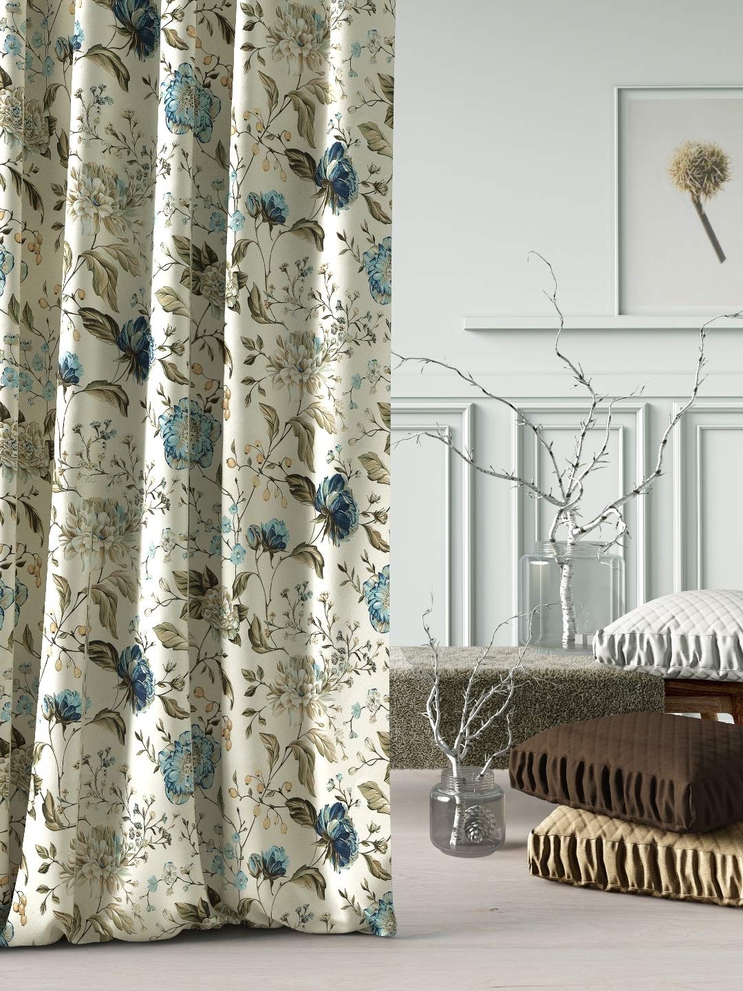 DDECOR - 100% PolyesterFloral PatternLarge Door 9 Ft|135 CM X 260 CM| - Blue