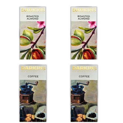 DARKINS Dark Chocolate | 70% Dark Chocolate With Roasted Almond | 65% Dark Chocolate With Coffee | Dark Chocolate Bar 4x50g | Gluten-free Chocolate | 50g Each Pack Of 4 DARKINS Dark Chocolate | 70% Dark Chocolate With Roasted Almond | 65% Dark Chocolate With Coffee | Dark Chocolate Bar 4x50g | Gluten-free Chocolate | 50g Each Pack Of 4