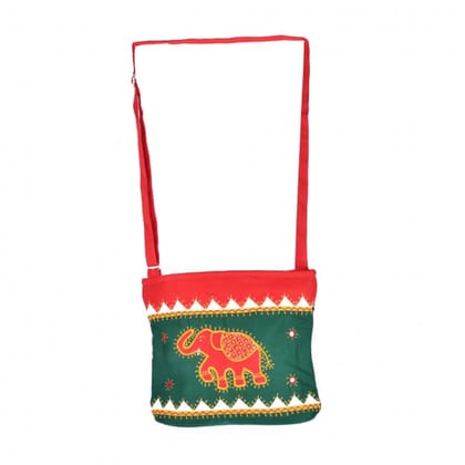 Tribes India Banjara Hand Bag Green and Red Color 15X11 Tribes India Banjara Hand Bag Green and Red Color 15X11