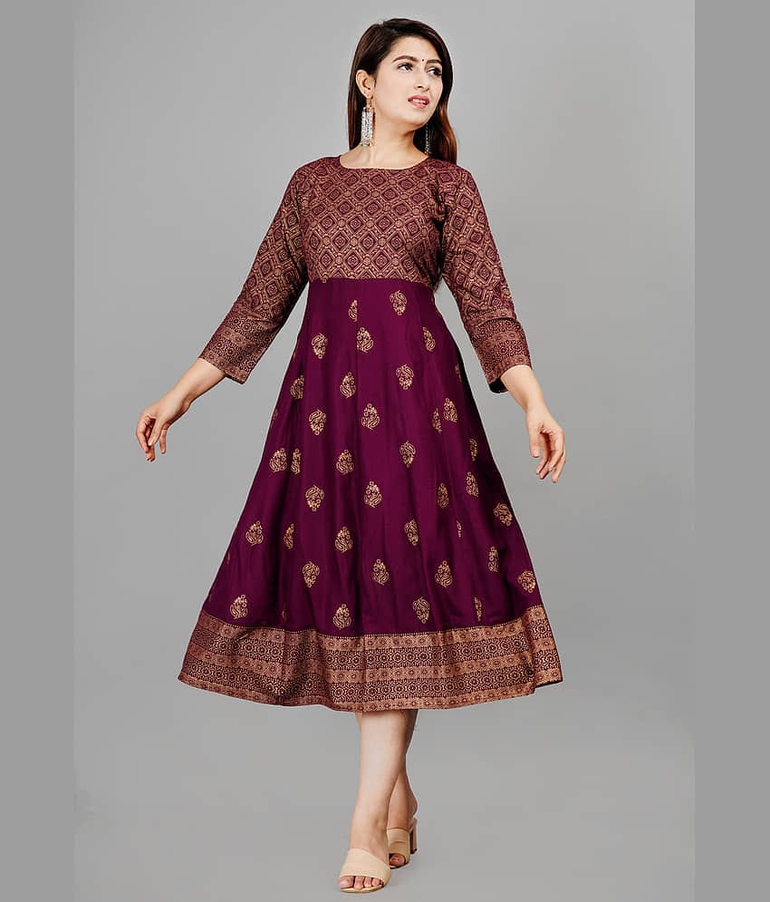 Smien Rayon Self Design Anarkali Women's Kurti - Purple ( Pack of 1 )