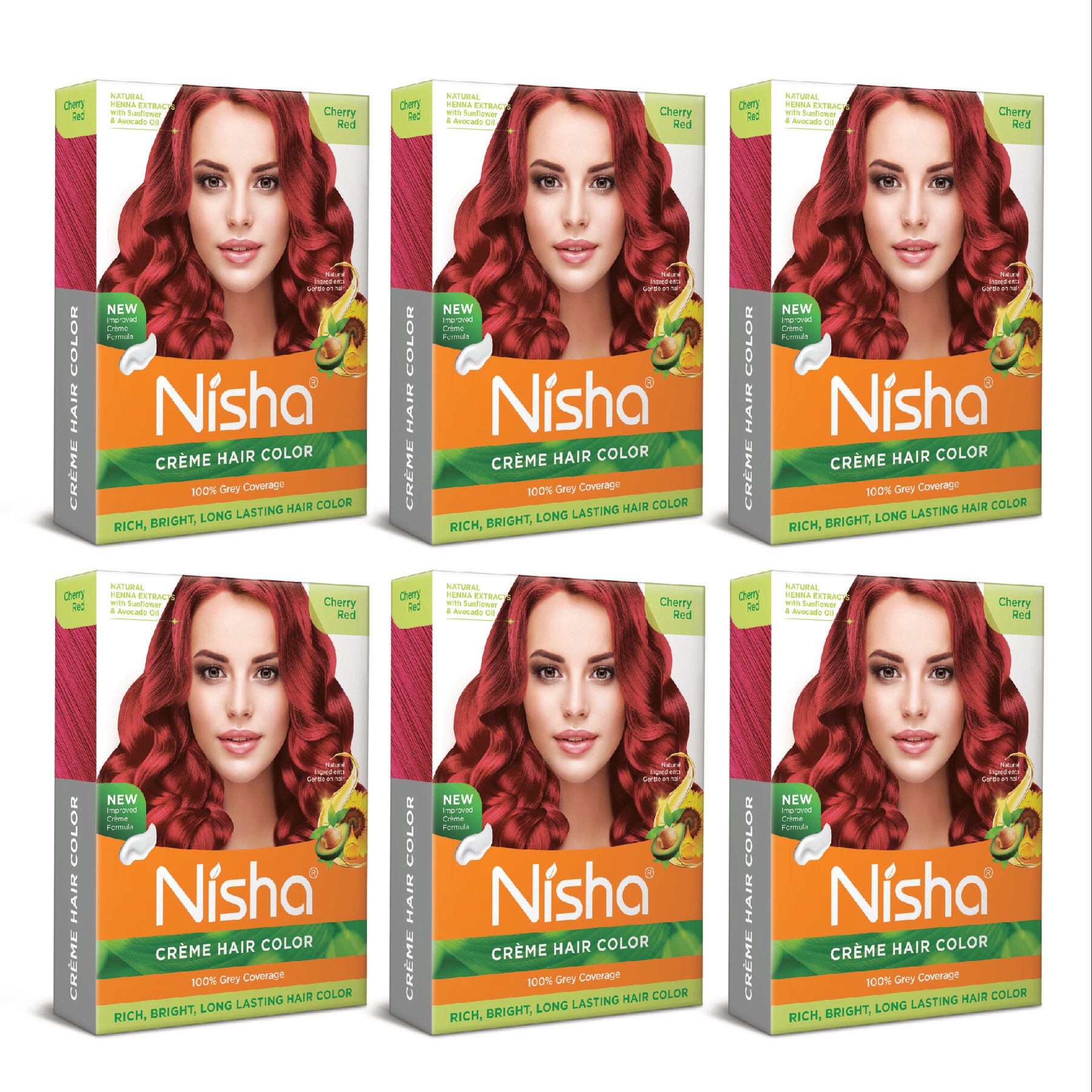 Nisha Creme Hair Color Cherry Red 40g Pack of 6, Permanent Hair Color for Women Men, 100% Grey Coverage
