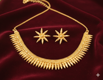 Mishti Creations Gold Colour Plated Traditional Necklace Set with Matching Stud Earrings
