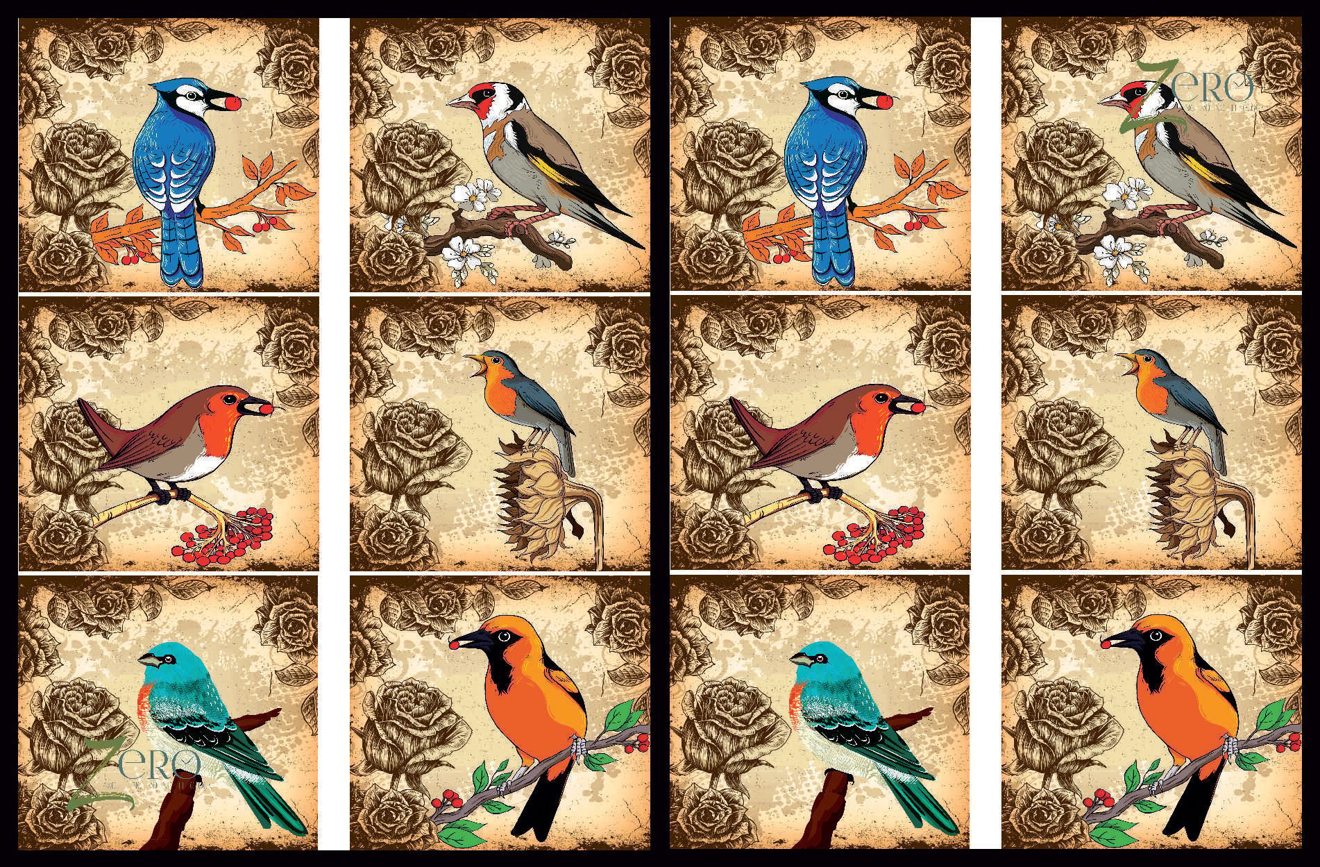 Brand Zero Luxury Speciality Decoupage Paper - Birds Paradise 1 Tiles