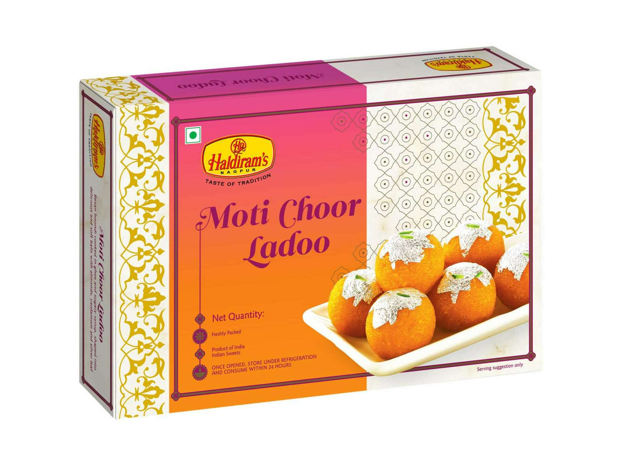 Haldiram's Moti Choor Ladoo Packed Sweets - 500 Gm - Pack of 2