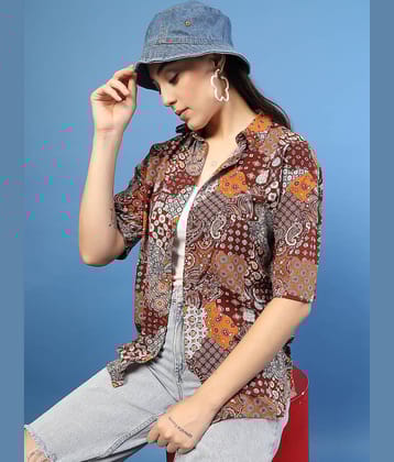 Rigo Women Printed Rayon Shirt ( Blue )