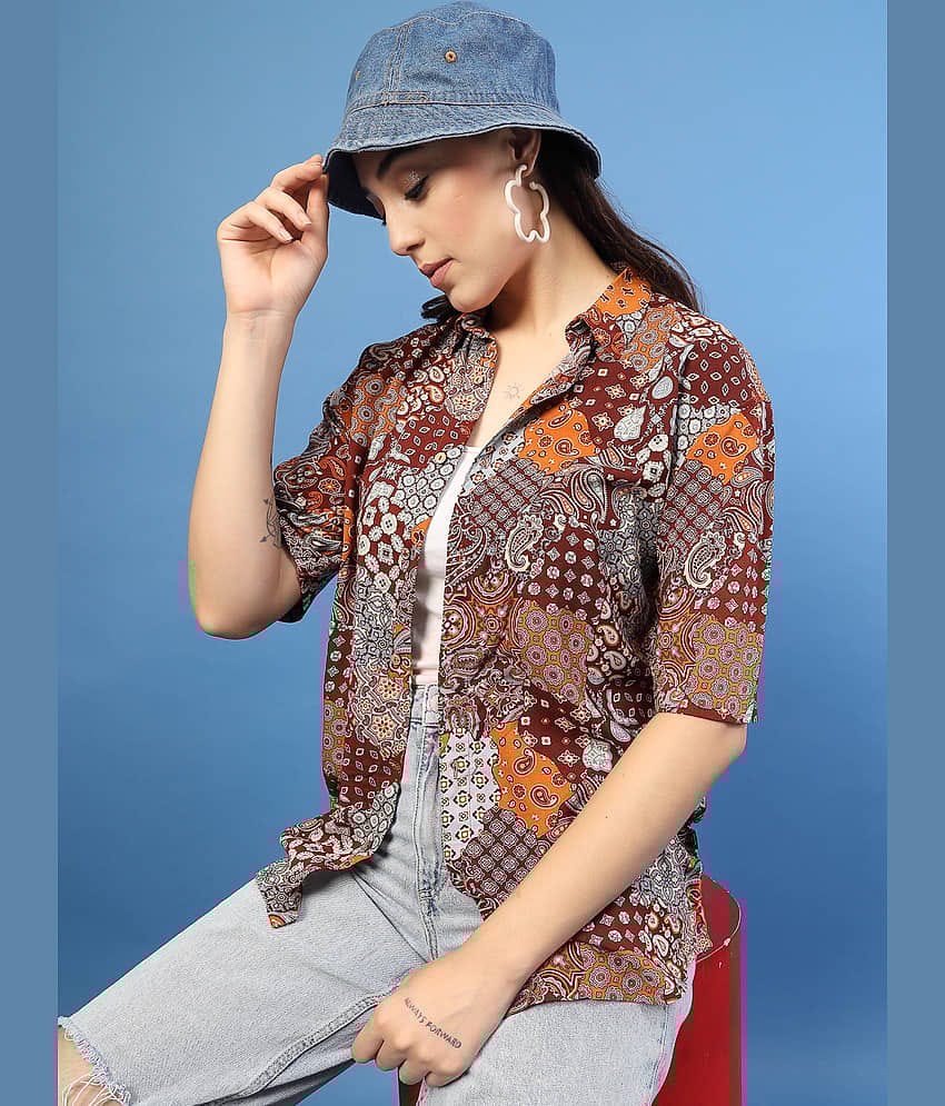 Rigo Women Printed Rayon Shirt ( Blue )