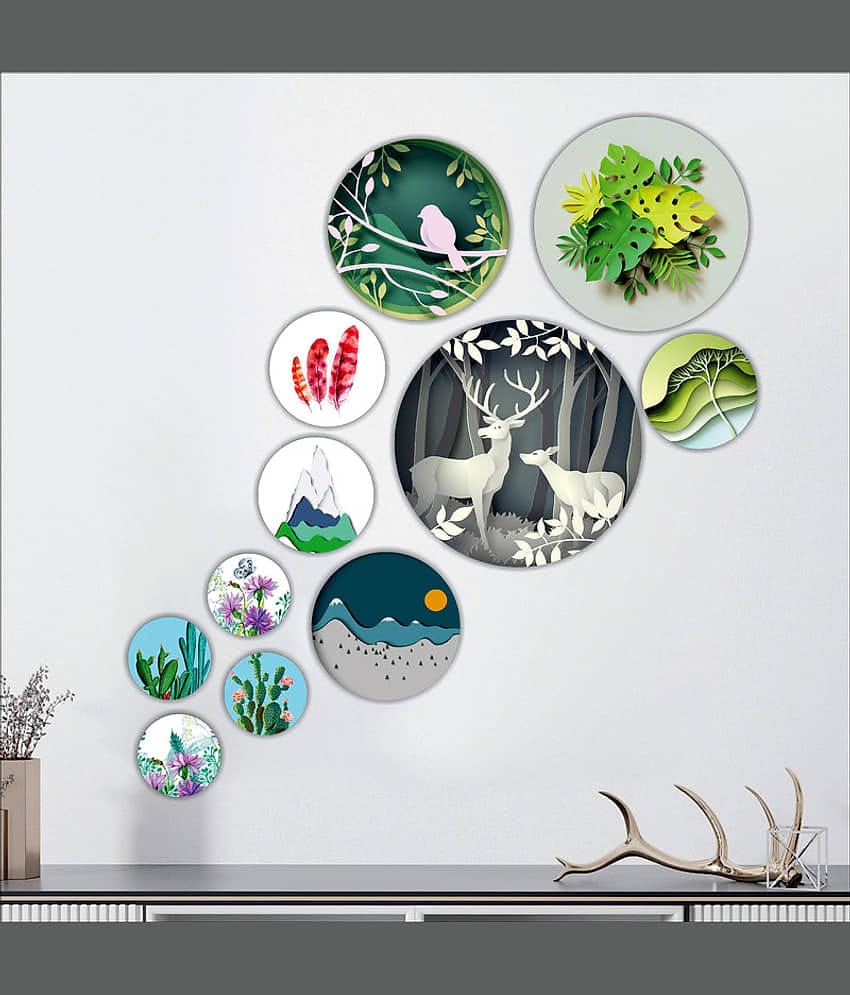 Saf Wood Beautiful modern art round shape design Wall Sculpture Multi - Pack of 11