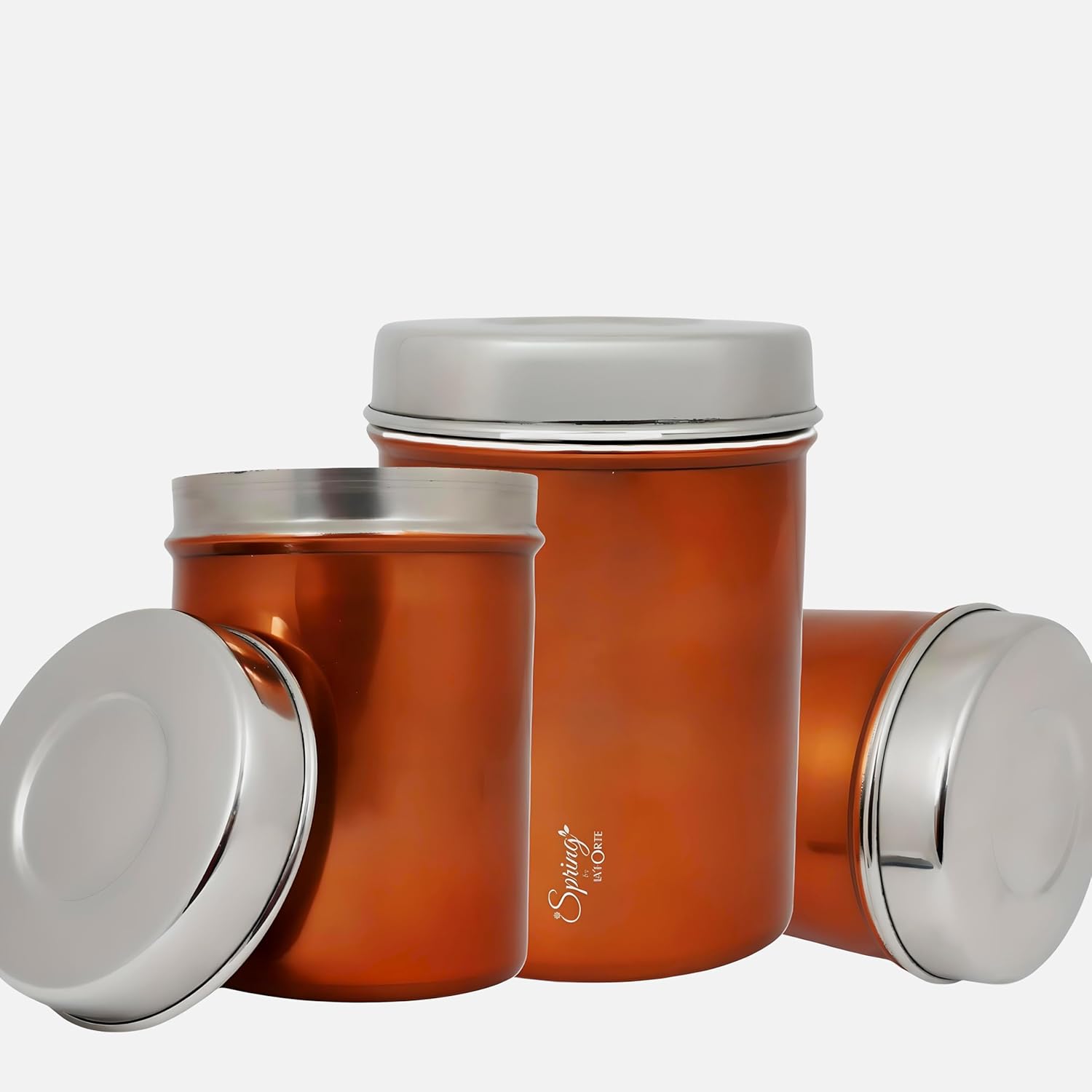 3 Piece Premium Kitchen Canister, Airtight Storage for Tea, Coffee, Spices & More 900 Ml, 500 Ml, 400 Ml (Gold)