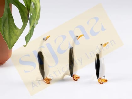 Srjana Hand Blown Glass Penguin Family of 3