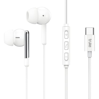 truke Bass H1 Premium in-Ear Type-C Wired Earphones w/ 13mm Titanium Drivers, Rich Deep Bass, Smart in-Line Controls for Music & Calls, Built-in HD Mic, Lightweight Design & Tangle-Free Cable (White)