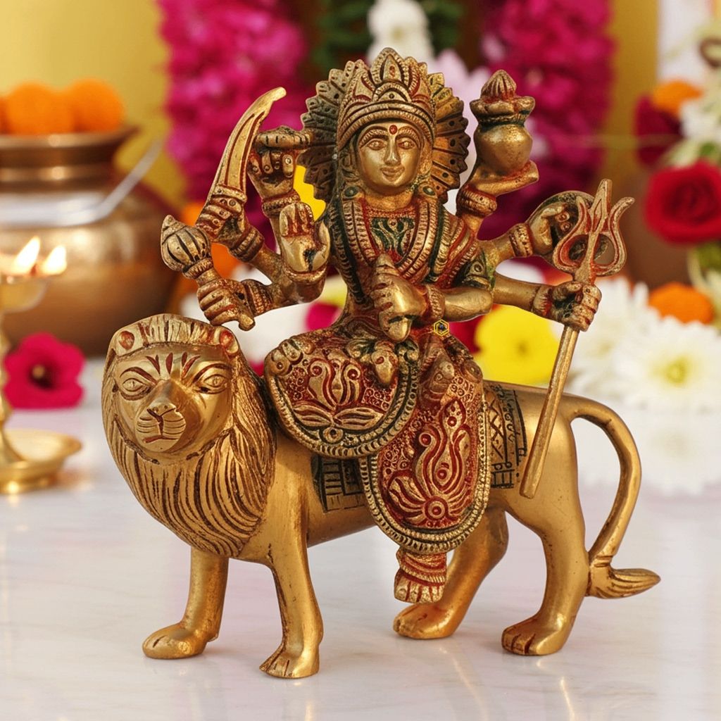 Brass Durga Ji Handcrafted Statue - Spiritual Home Temple Idol, Height : 6.5 Inch (BSMAS937 Q)