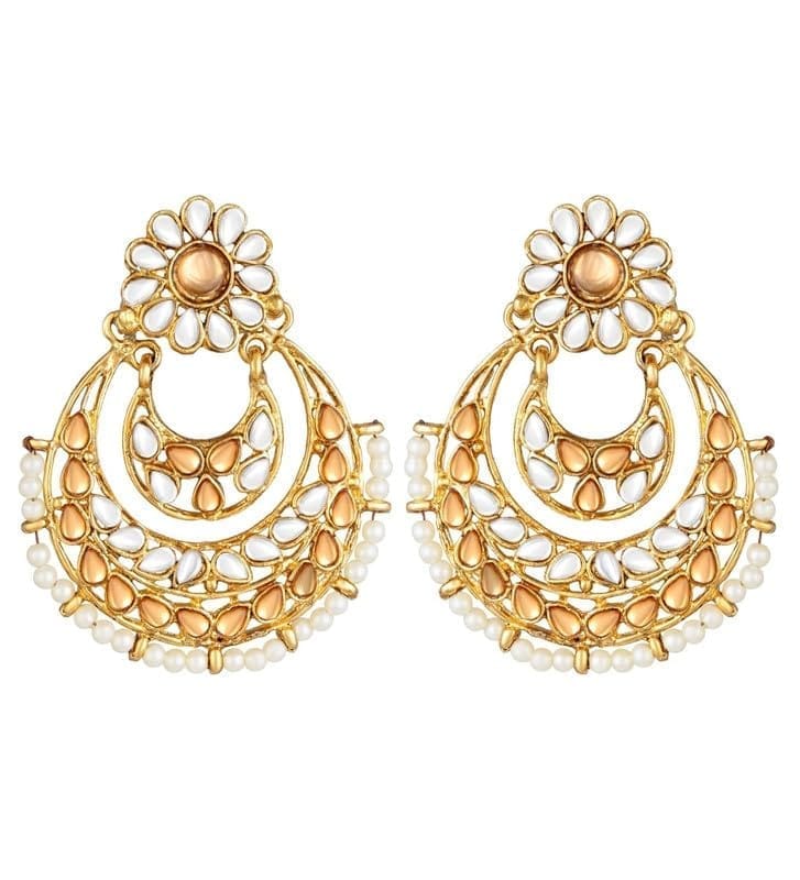 Generic Women's Rose Gold Plated Alloy Kundan Earrings & Mangtikka-PID47373