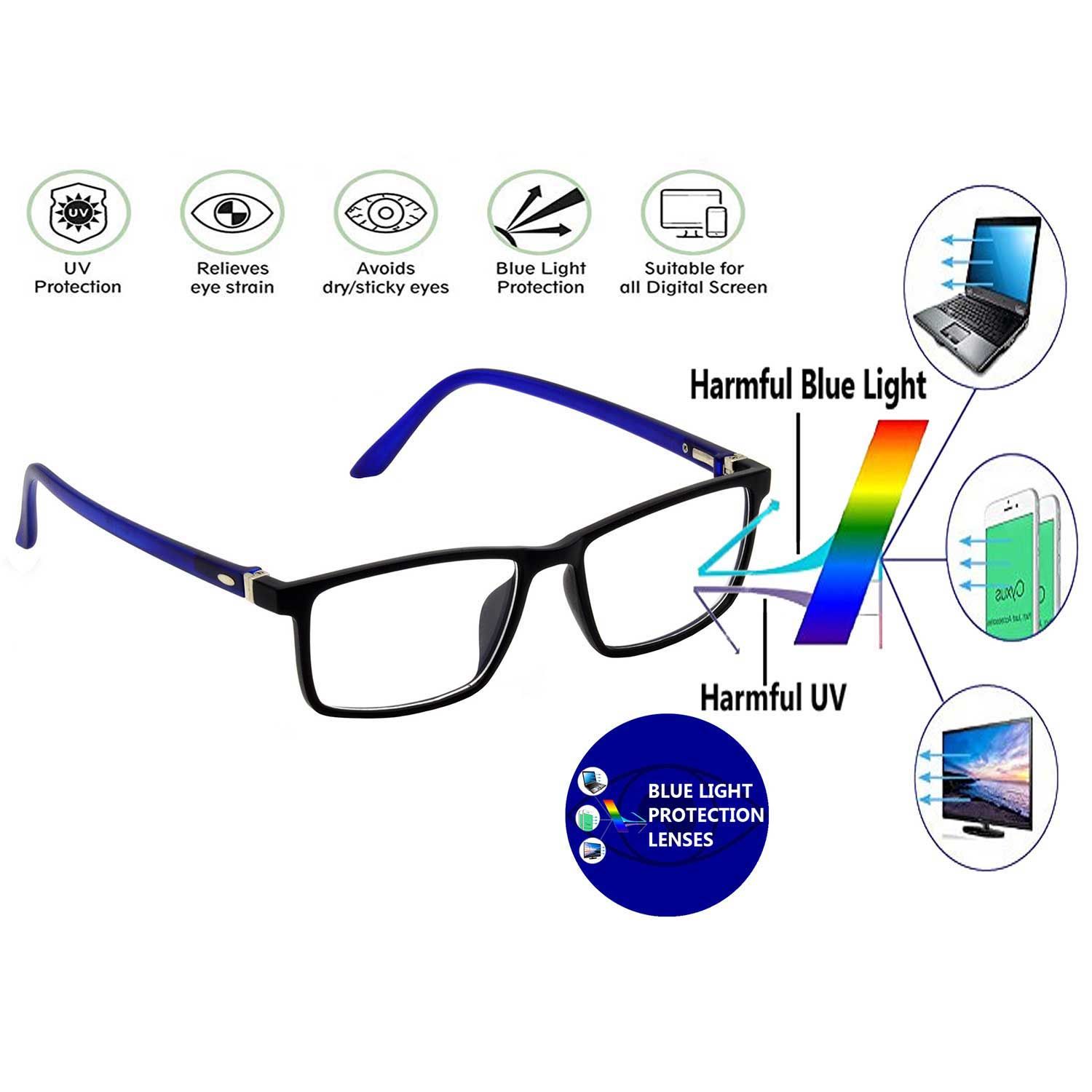 Hrinkar Blue Light Blocking Zero Power Computer Glasses for Eye Protection with Blue Light Filter for Men & Women | Blue and Black | HBCT-FRM-BK-BU-16