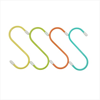 KARTHI7OCT STORE S Hooks for Hanging - Multicolor (4 Pieces) - S Shape Hook - 4 Inches - Heavy Duty Iron Hooks - Plastic Coated - Multiple Uses Hangers for - Hanging Accessory - Rust-Resistant