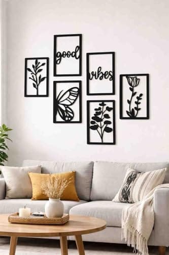 Home, Home Decor, Wall Hanging, Gift, Wall Decoration, Black Wooden Wall Art Decor with Botanical and Floral