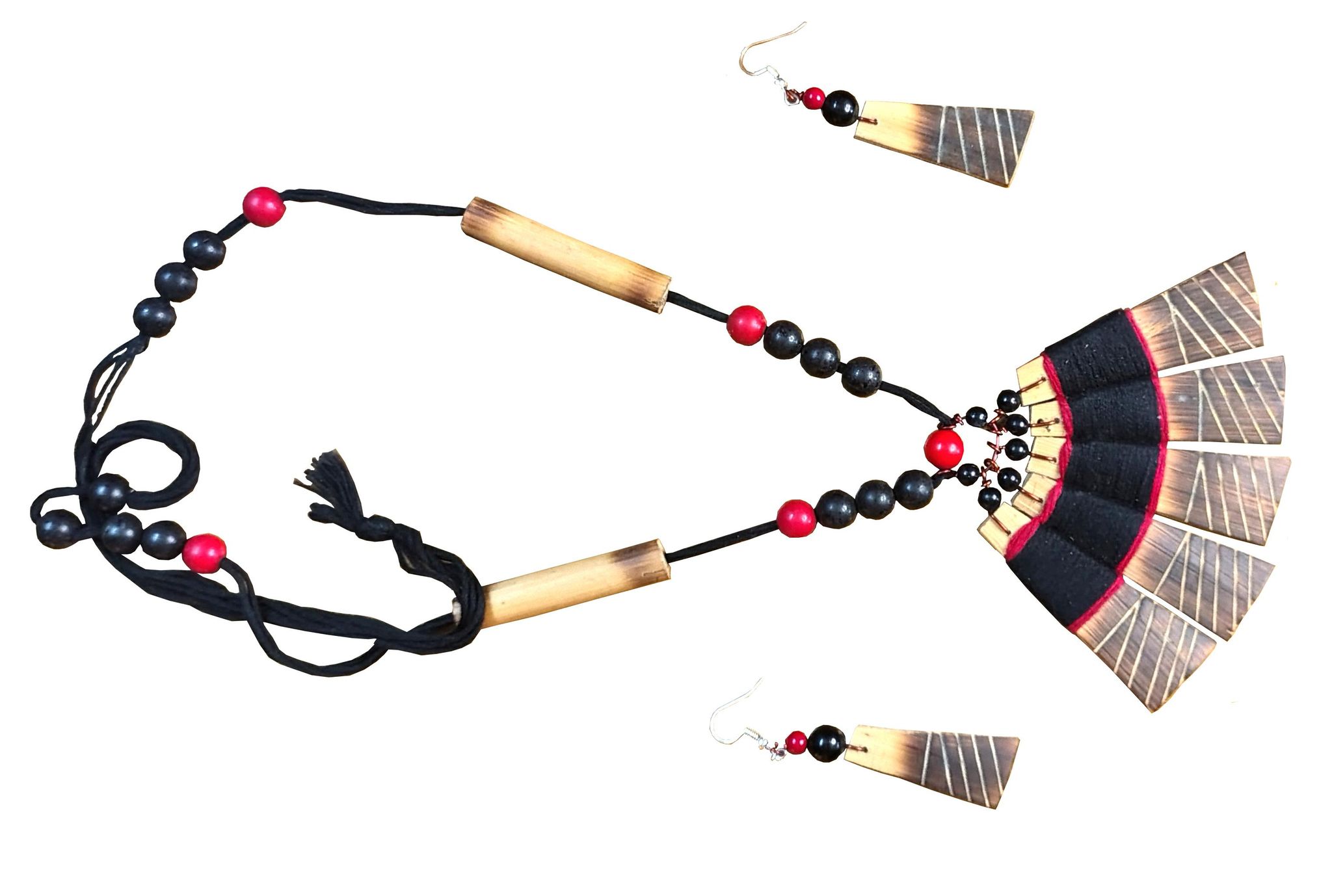 Handmade Bamboo Tribal Jewellery Set for Women and Girls (Black & Maroon Colour)