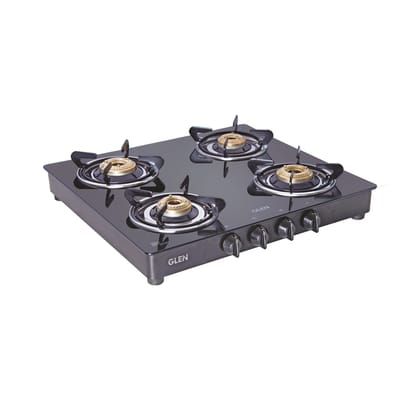 4 Burner PNG Glass Gas Stove with Brass Burner, Black (CT1043GTBBBLPN) - Manual/Auto Ignition