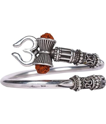Silver Rudraksha Trishul Damroo Designer Kada Bracelet