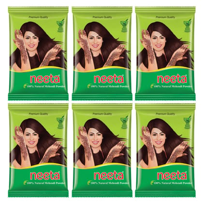 Neeta Mehendi Powder 150g Pack of 6, 100% Natural Henna Mehandi Powder for Hair, Hand & Feet