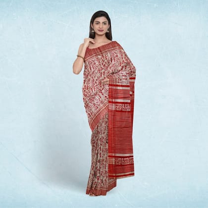 Multi Color Tribal Design Tussar Silk Saree Multi Color Tribal Design Tussar Silk Saree