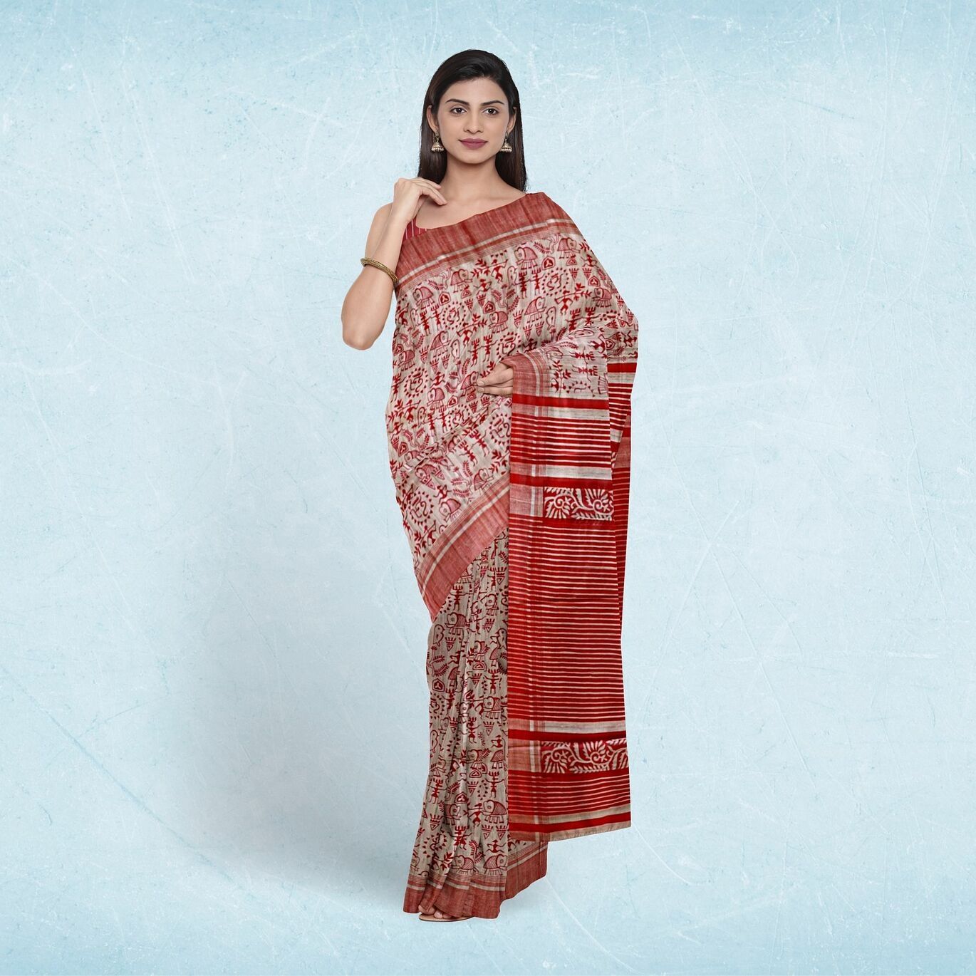 Multi Color Tribal Design Tussar Silk Saree