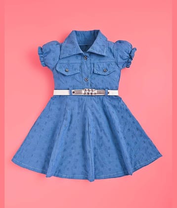 sm gold Cotton Blend Frock For Girls ( Pack of 1 , Blue )