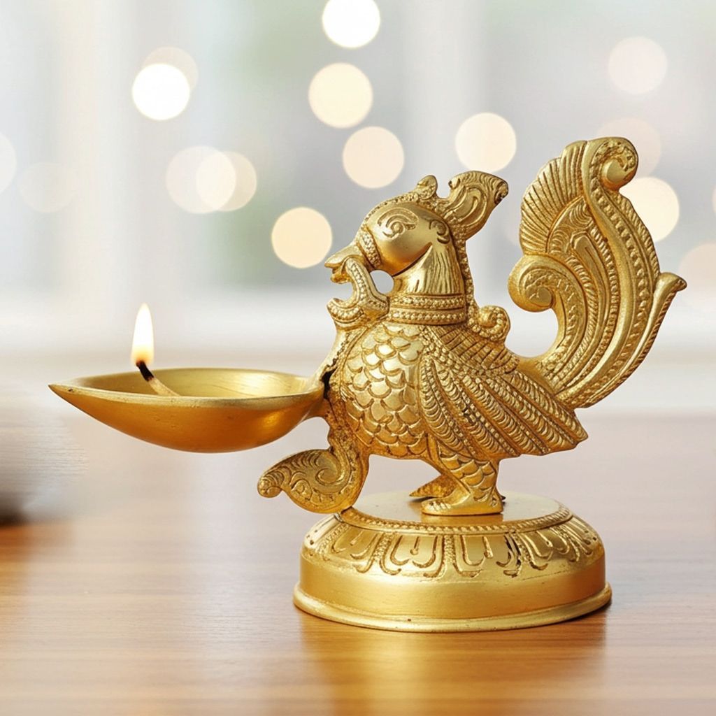 Brass Table Decor Oil Lamp Murga Deepak  - Handcrafted Brass Deepak for Home, Height : 4 Inch (FMAS394 B)
