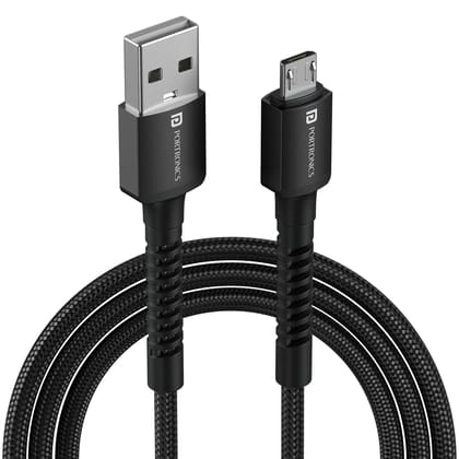 Portronics Konnect X USB-A to Micro USB Fast Charging Cable | 3A High-Speed Charging & Data Sync Cable | 1M Nylon Braided Cable with Aluminium Alloy Connectors for Android Smartphones, Power Banks, Bluetooth Speakers & Micro USB Devices  (Random Color)