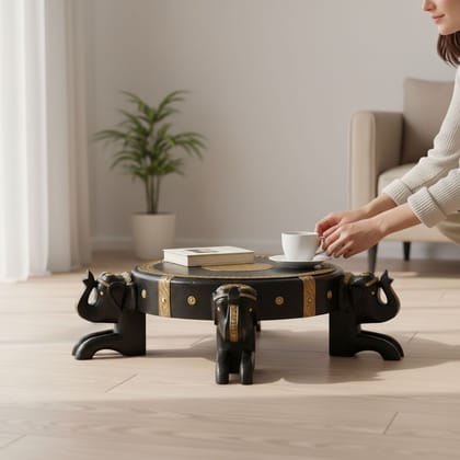 Beautiful Wooden Elephant Shape Indian Chowki Stand