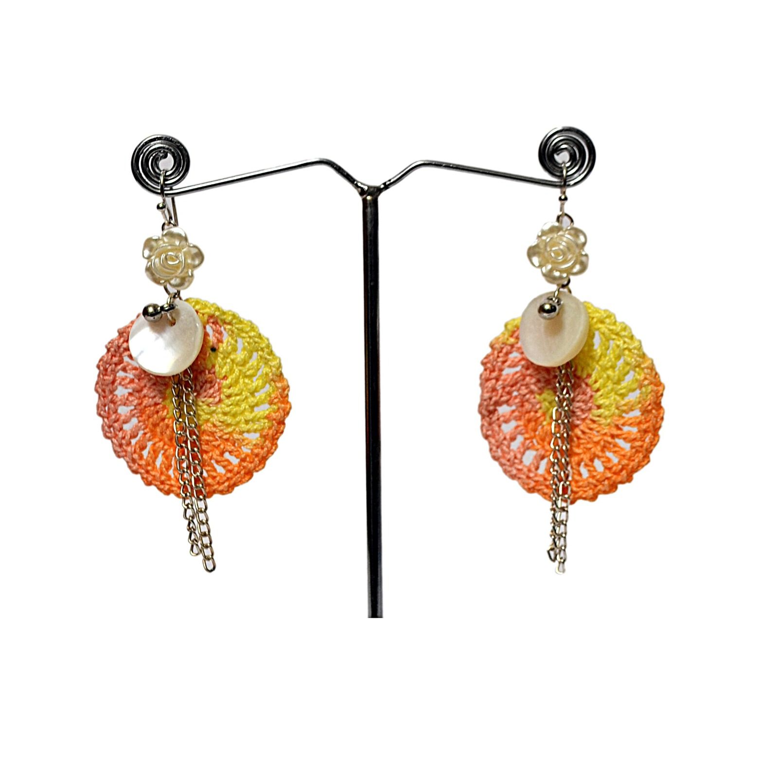 Crochet Dangler Earrings | Orange