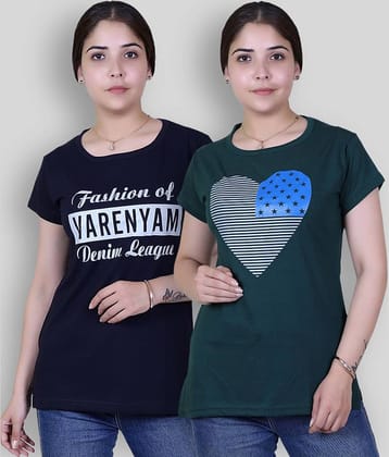 Varenyam Women Cotton Printed Regular Fit Round Neck T-Shirt ( Navy Blue )