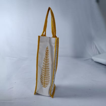 Handcrafted Block Printed Cotton Bottle Bag | Reusable | Beige