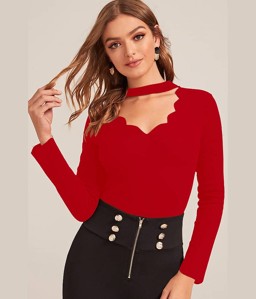 Aahwan Women's Polyester Regular Top ( Red )